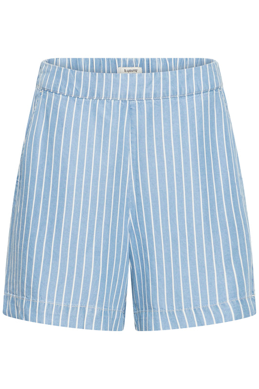 100% lyocell blue and white striped women's shorts