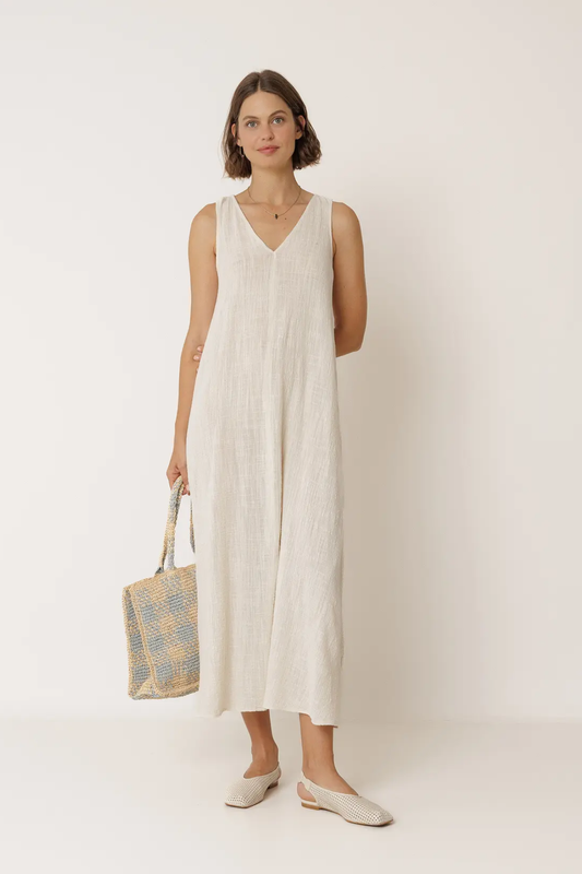 Light beige organic cotton maxi crepe dress