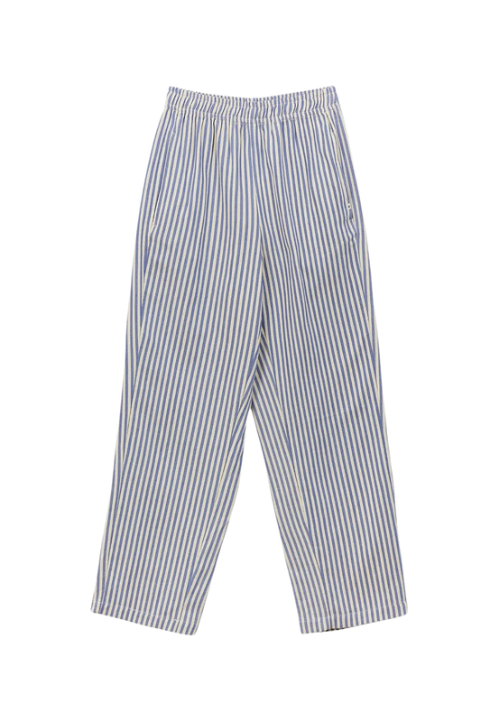 Woven cotton blue striped women's trousers