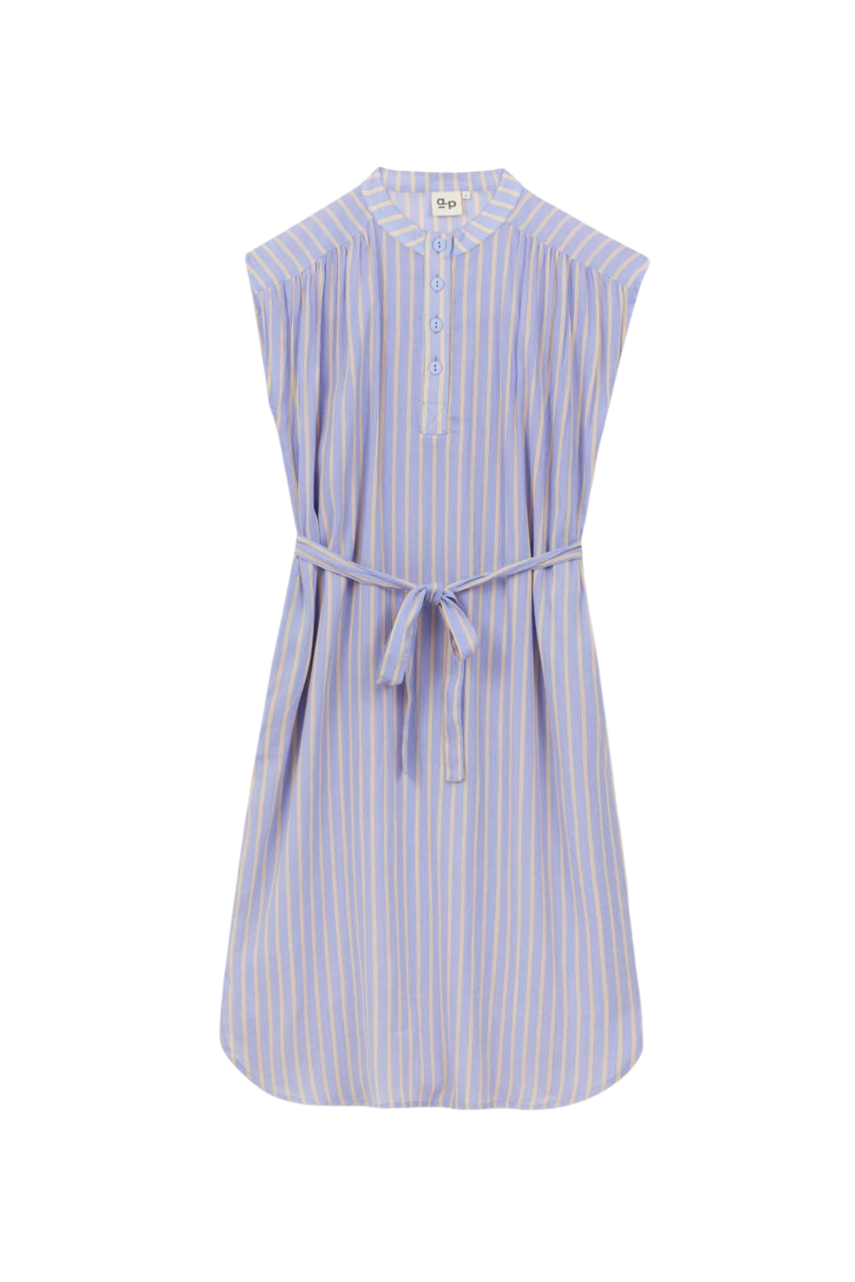 Lavender coton shirt styles dress/tunic with fluro stripes and a tie waist belt 