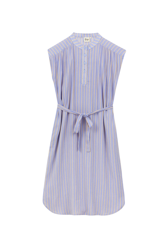 Lavender coton shirt styles dress/tunic with fluro stripes and a tie waist belt 