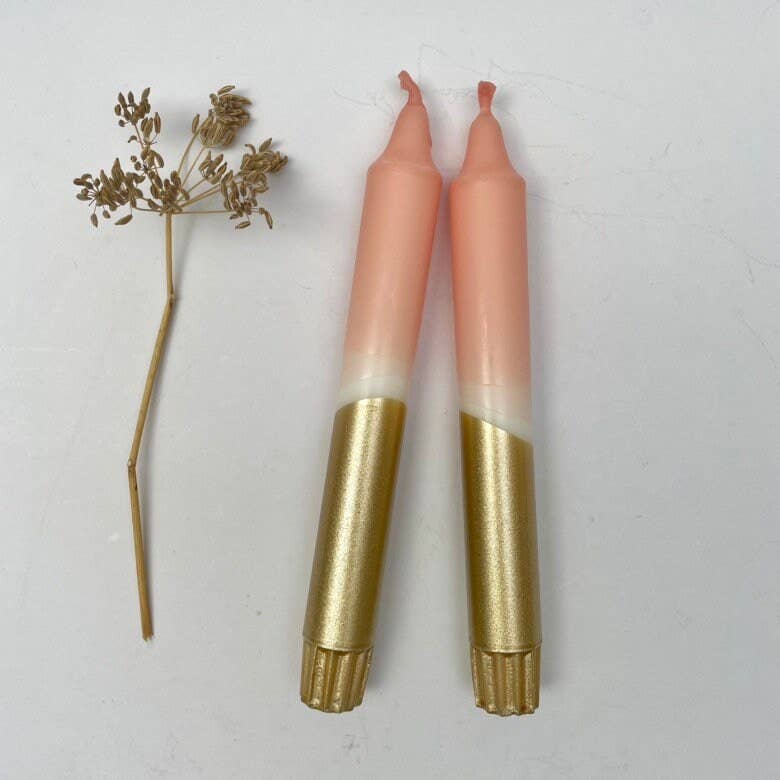 The Singing Rabbit - Blush Pink & Gold Dip Dyed Dinner Candles