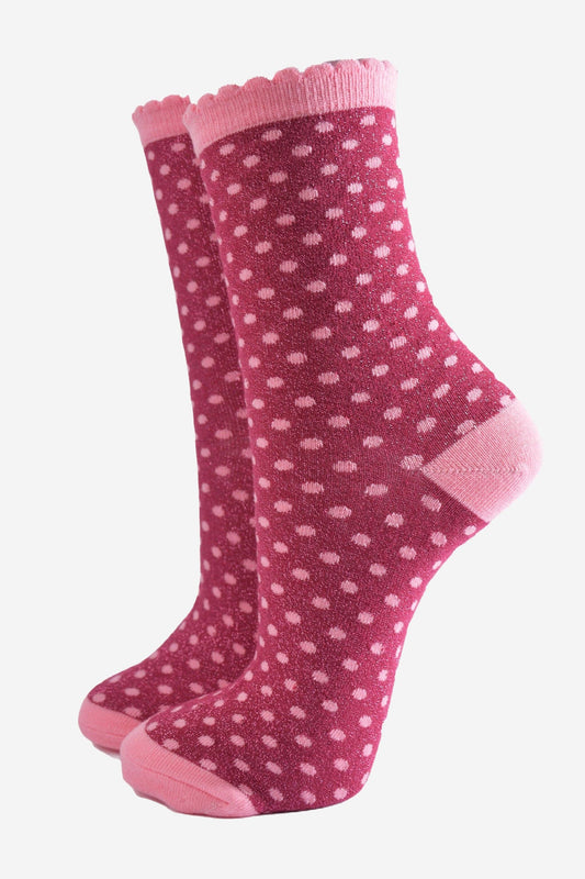 Polka Dot Glitter Socks - Berry/Pink