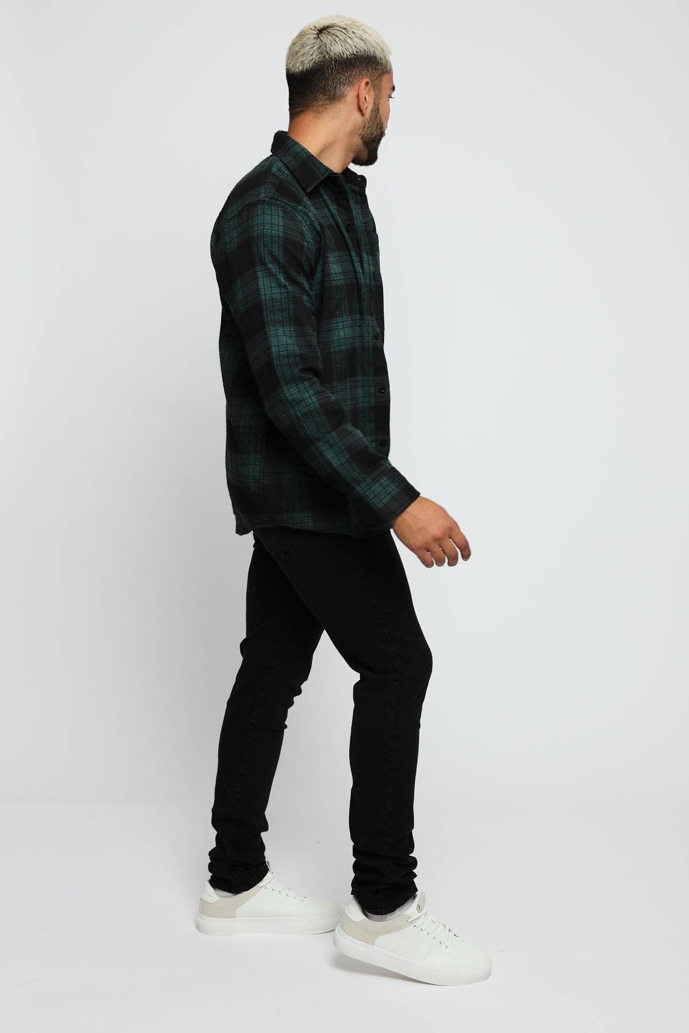 Plaid Flannel Check Shirt - Dark Green/Black