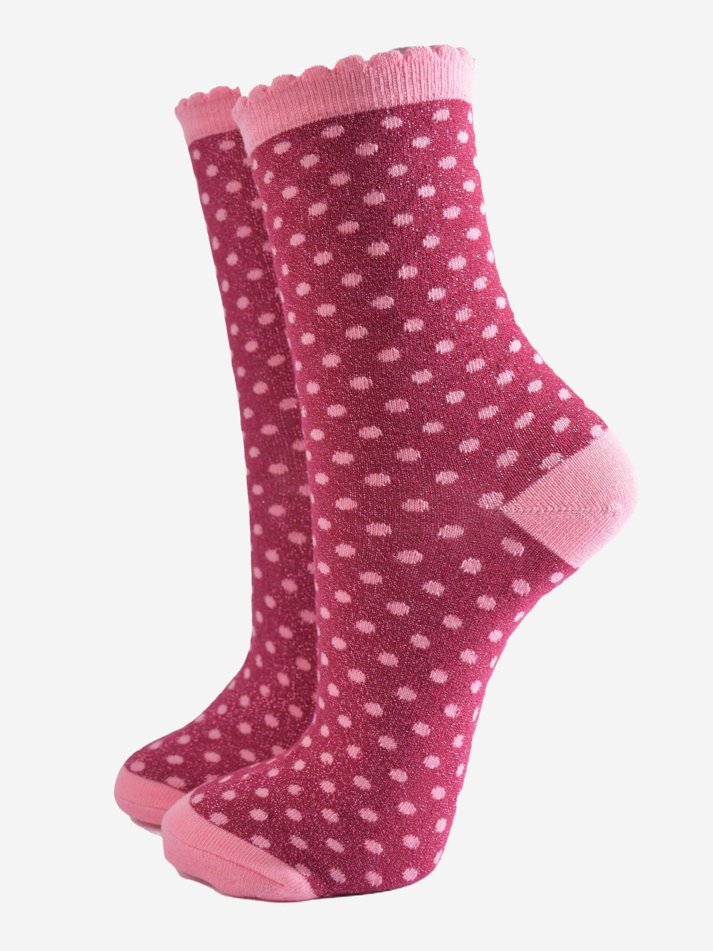 Polka Dot Glitter Socks - Berry/Pink