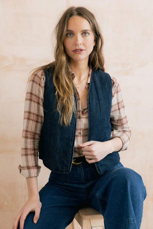 Pavillion Reversible Gilet Plain Linen Denim