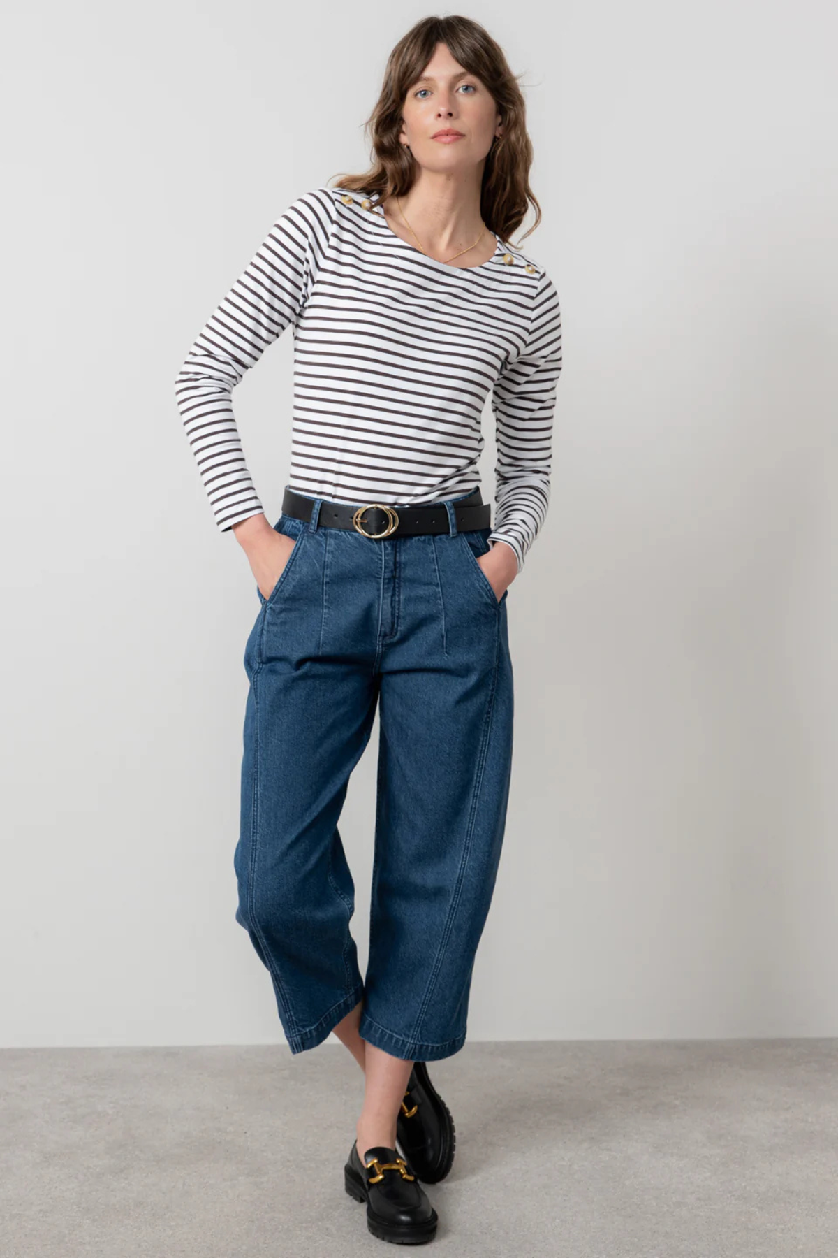 Riverside Striped Casual Jersey Top Chocolate
