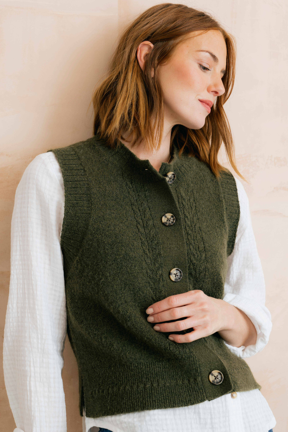 Stencil Vest Cable Knit - Dark Olive