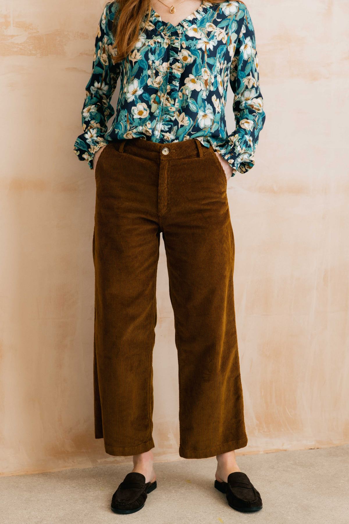 Isla Crop Trouser Plain Jumbo Cord - Burnt Caramel