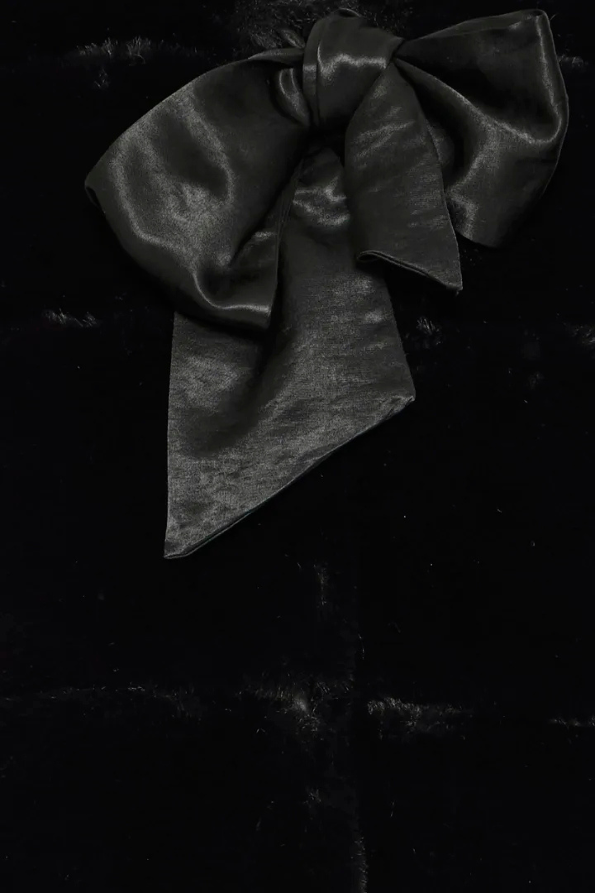 BYASKANA Faux Fur Ribbon Tie Black Vest