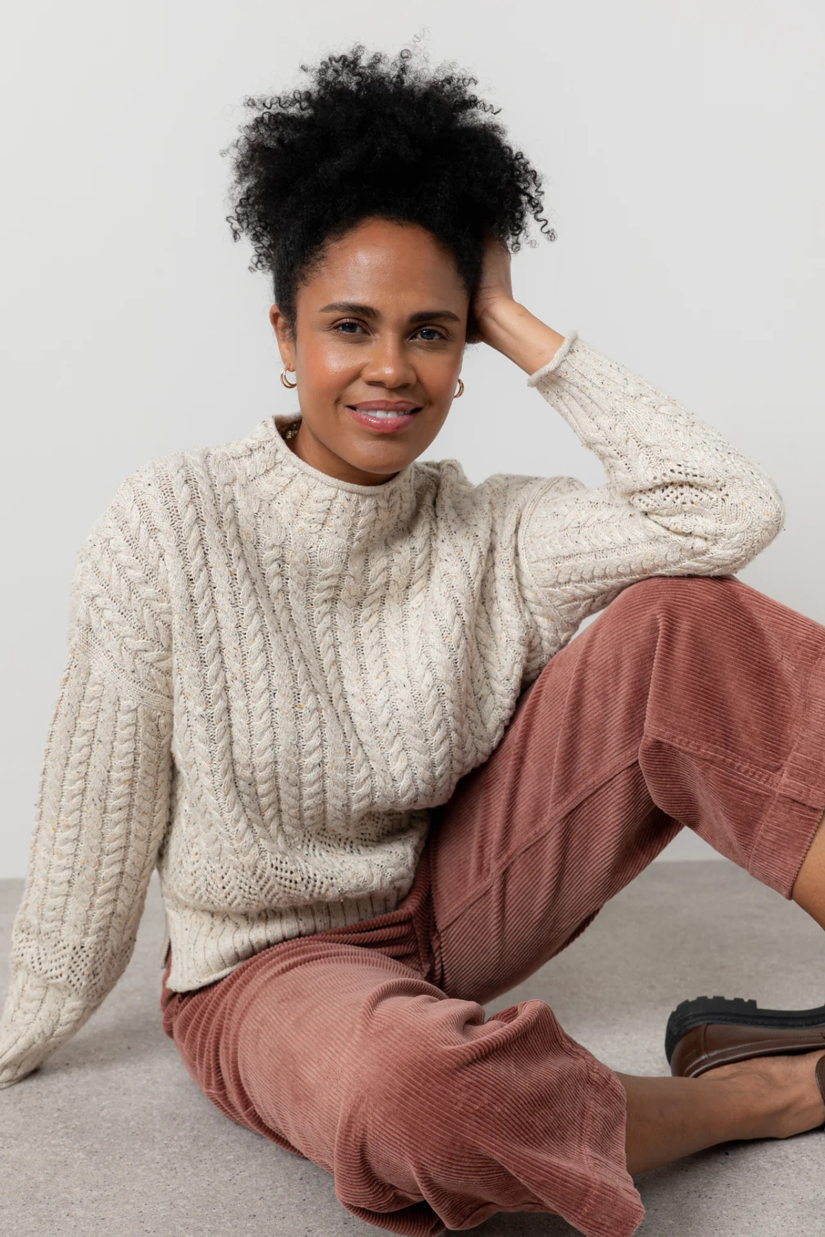 Elspeth Cable Knit High Neck Jumper Ecru