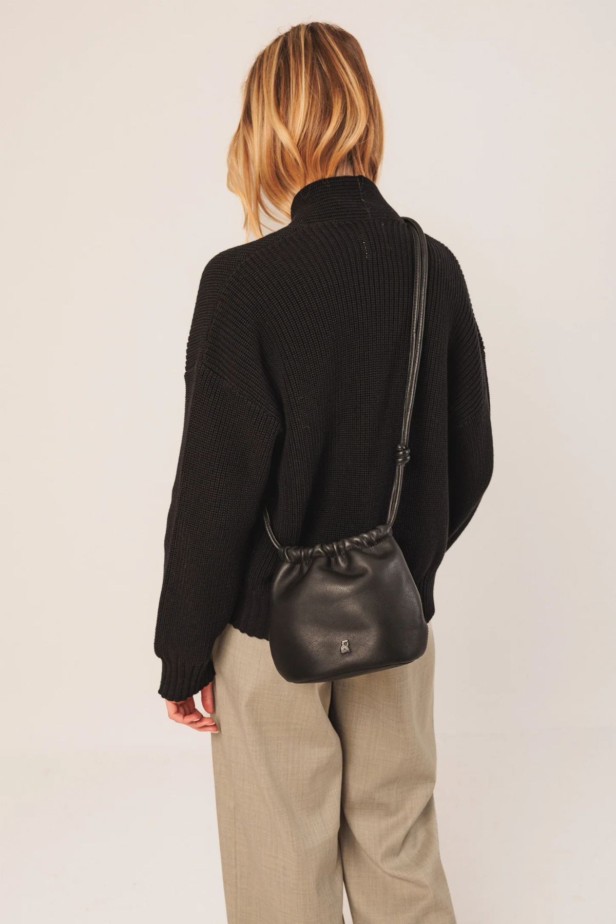 Gathered Leather Shoulder Bag