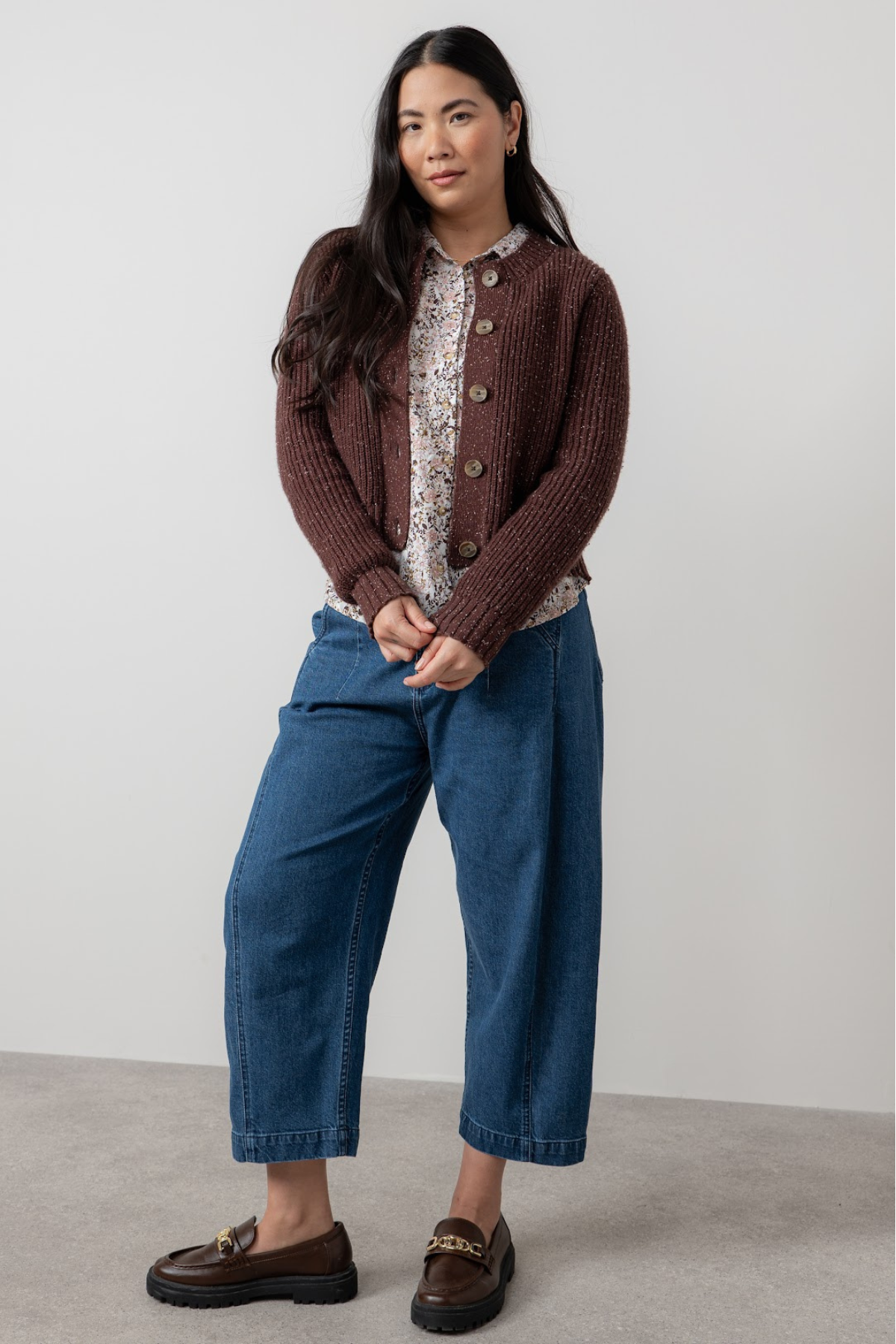 June Rib Cardigan Fleck Knit