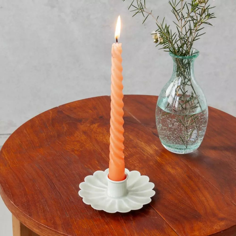 Enamel Flat Flower Candle Holder - Light Grey/Green