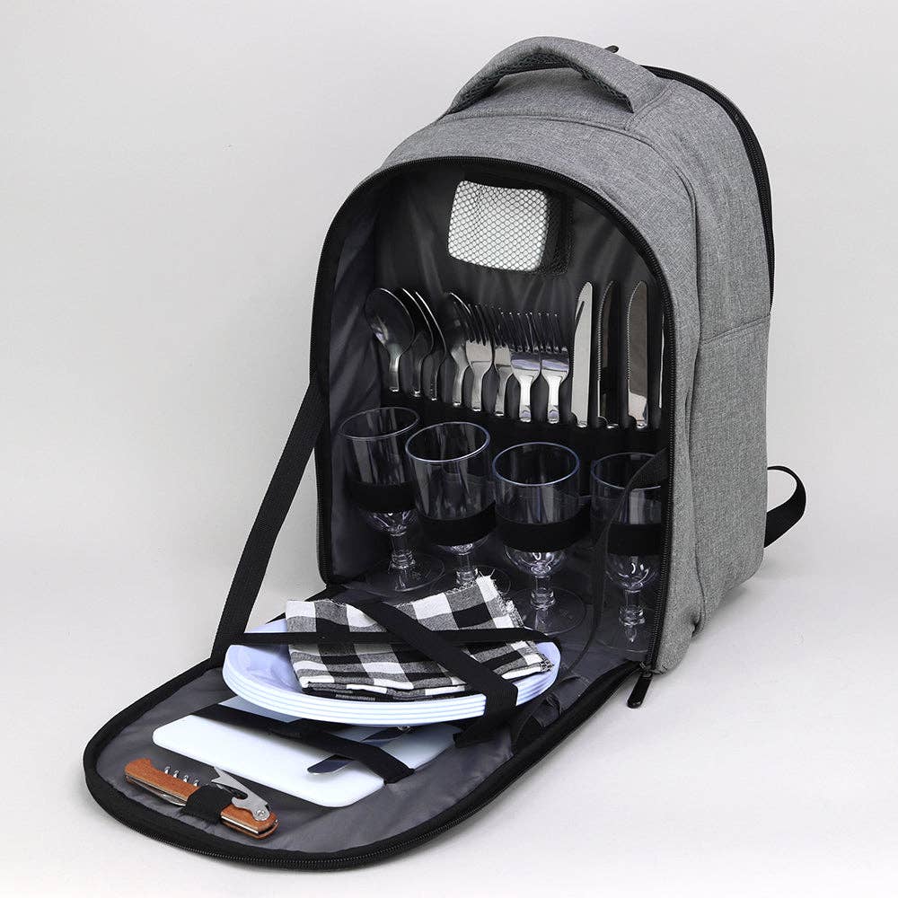 Grey Cooler Backpack with Picnic Set