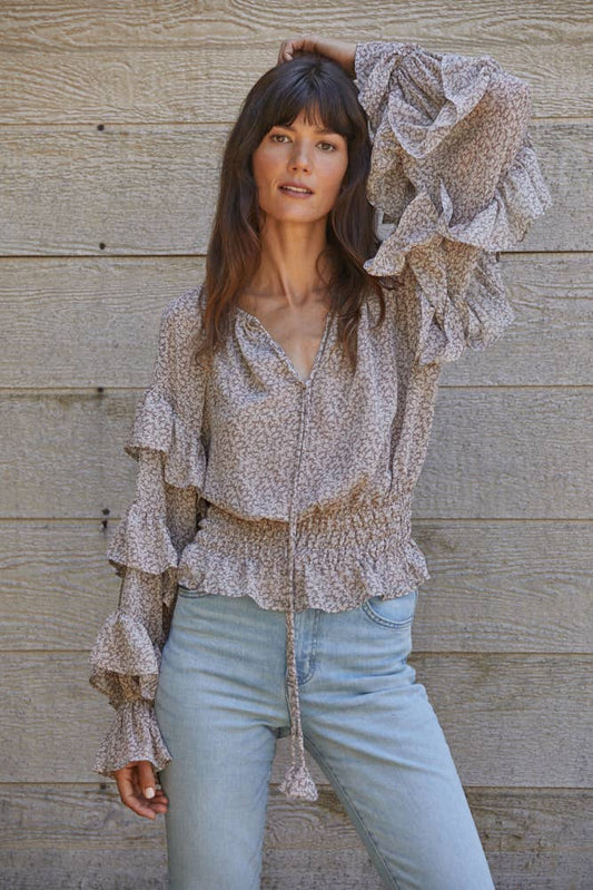 Smocked Frill Sleeve Blouse