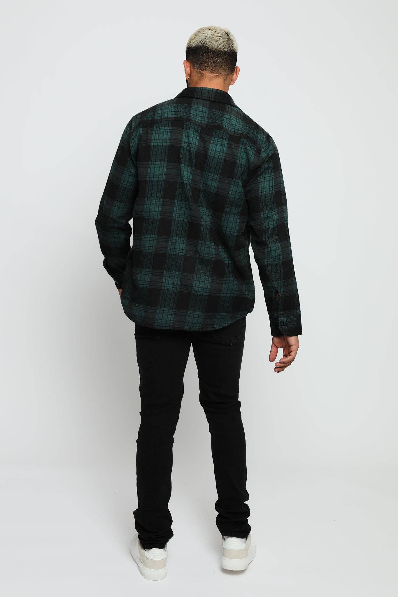 Plaid Flannel Check Shirt - Dark Green/Black