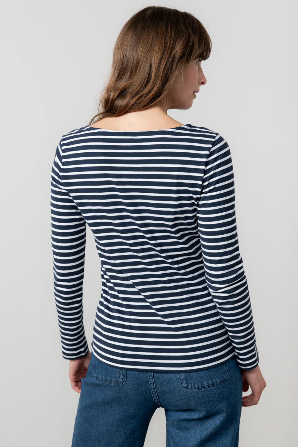 Monica Jersey Striped Long Sleeve Top Navy
