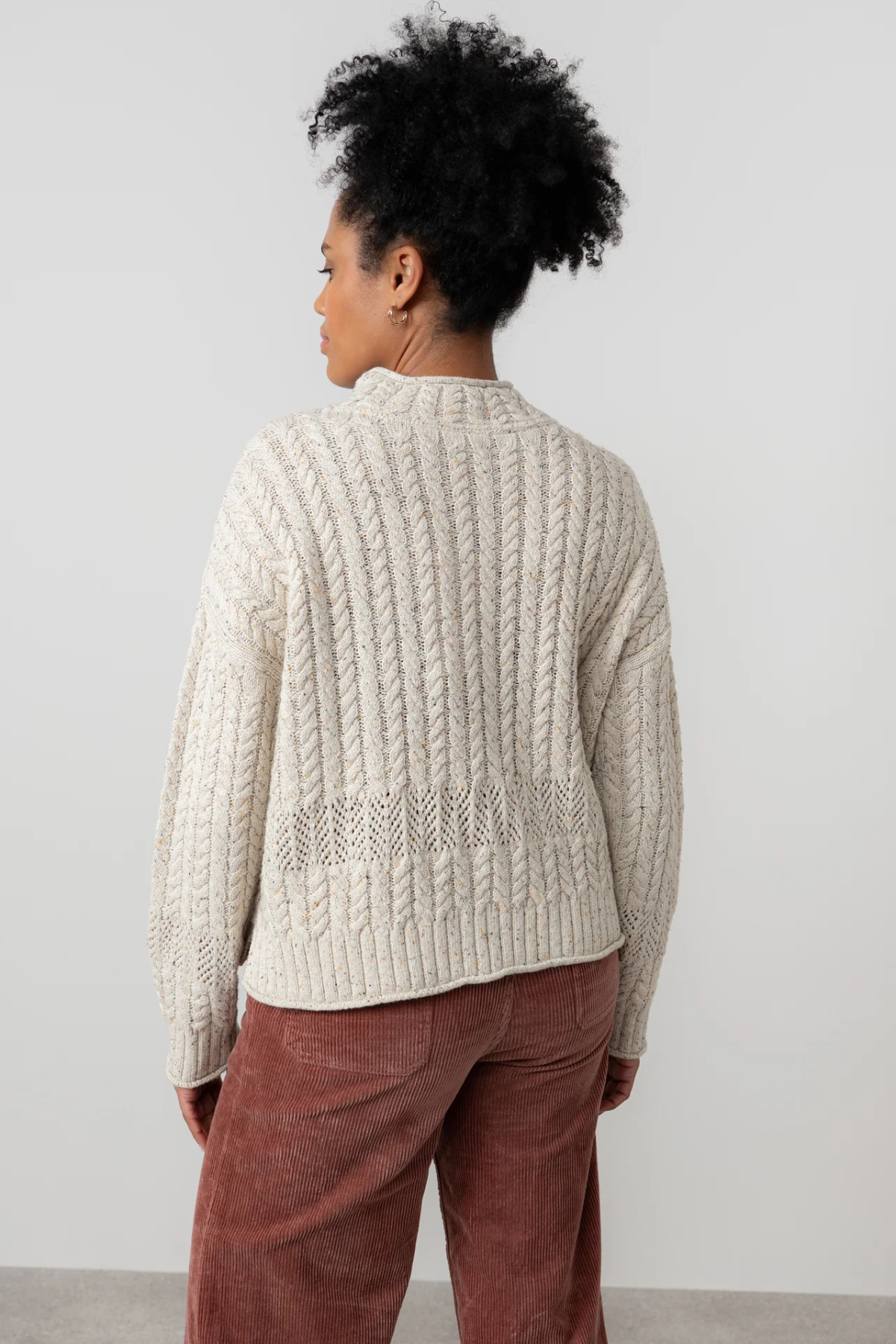 Elspeth Cable Knit High Neck Jumper Ecru