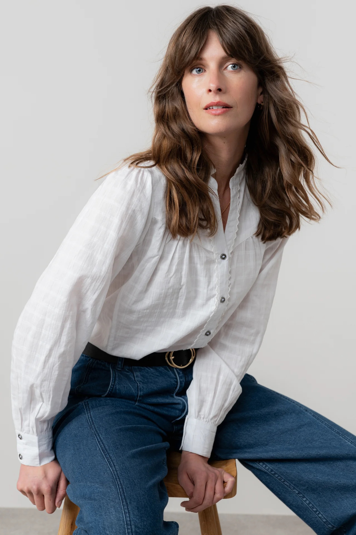 Wayfaring Organic Cotton Check Blouse White