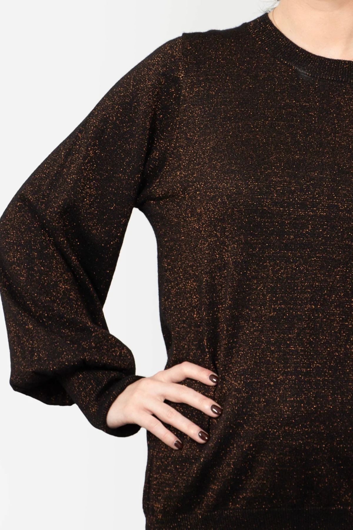 Penny Balloon Sleeve Jumper - Bronze, Glitter