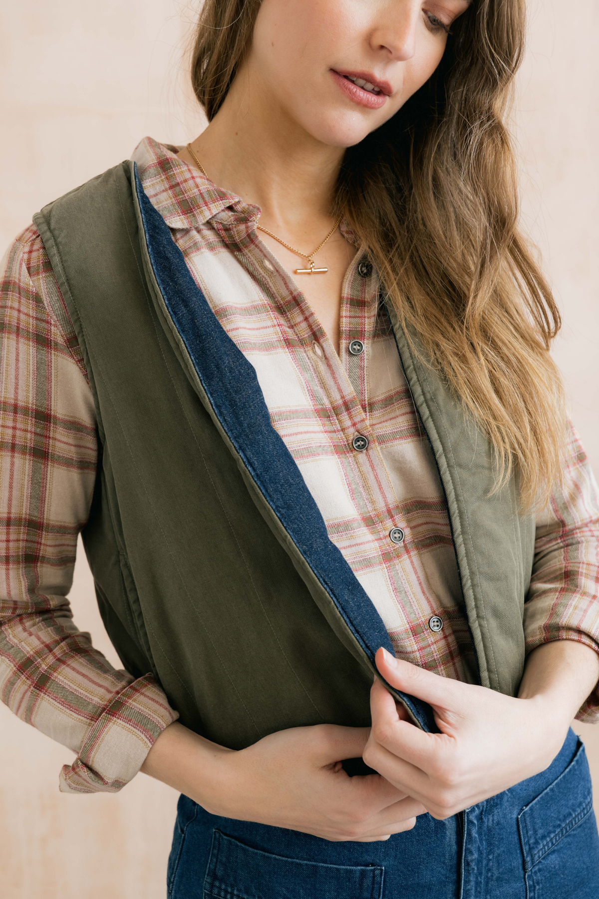 Pavillion Reversible Gilet Plain Linen Denim