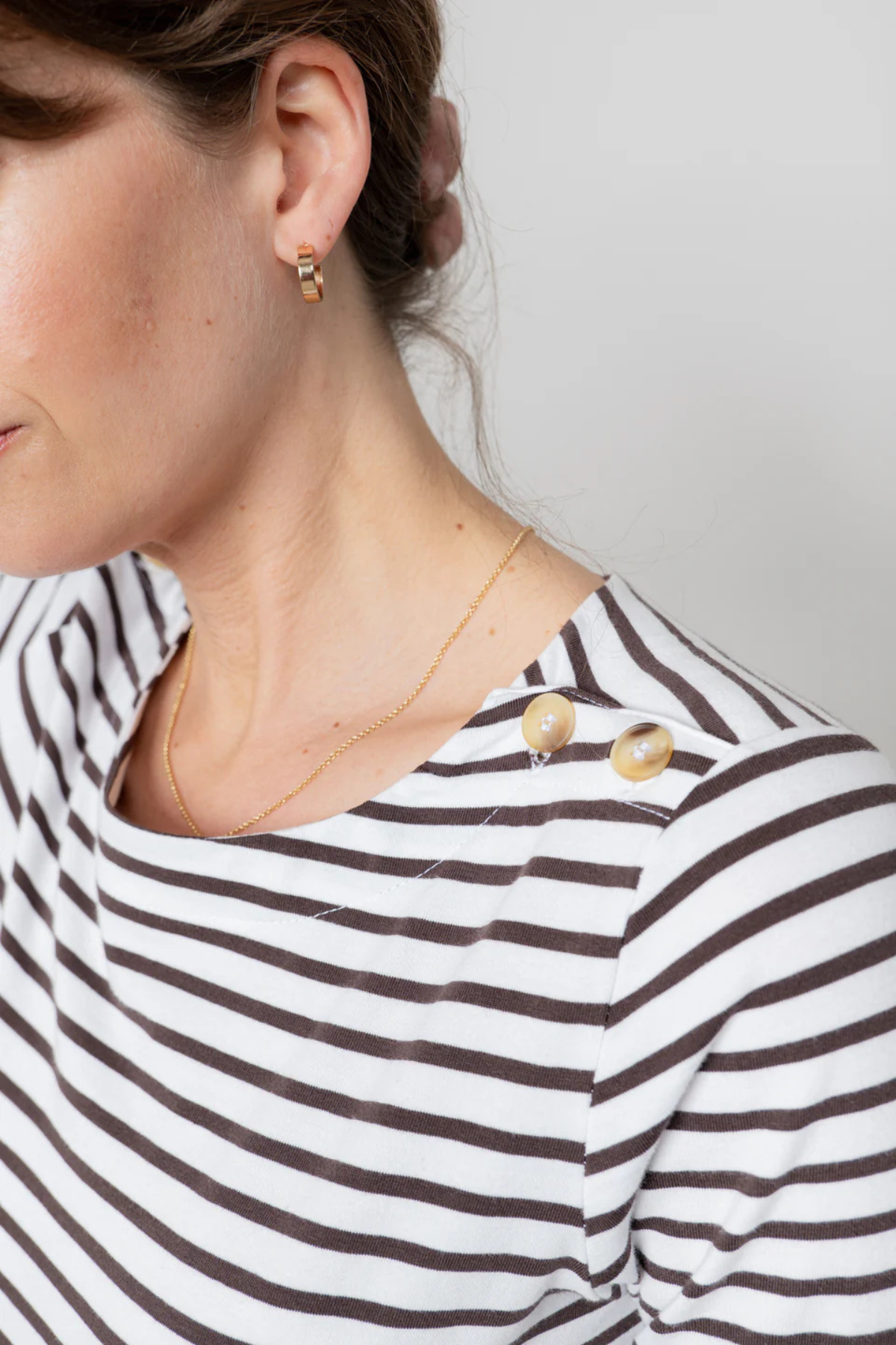 Riverside Striped Casual Jersey Top Chocolate