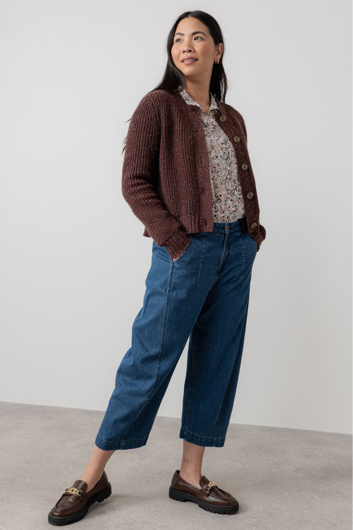 June Rib Cardigan Fleck Knit