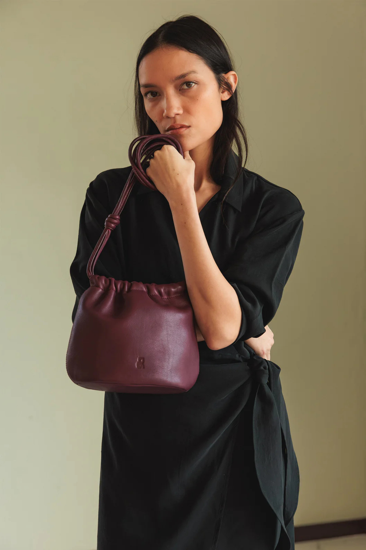 Gathered Leather Shoulder Bag