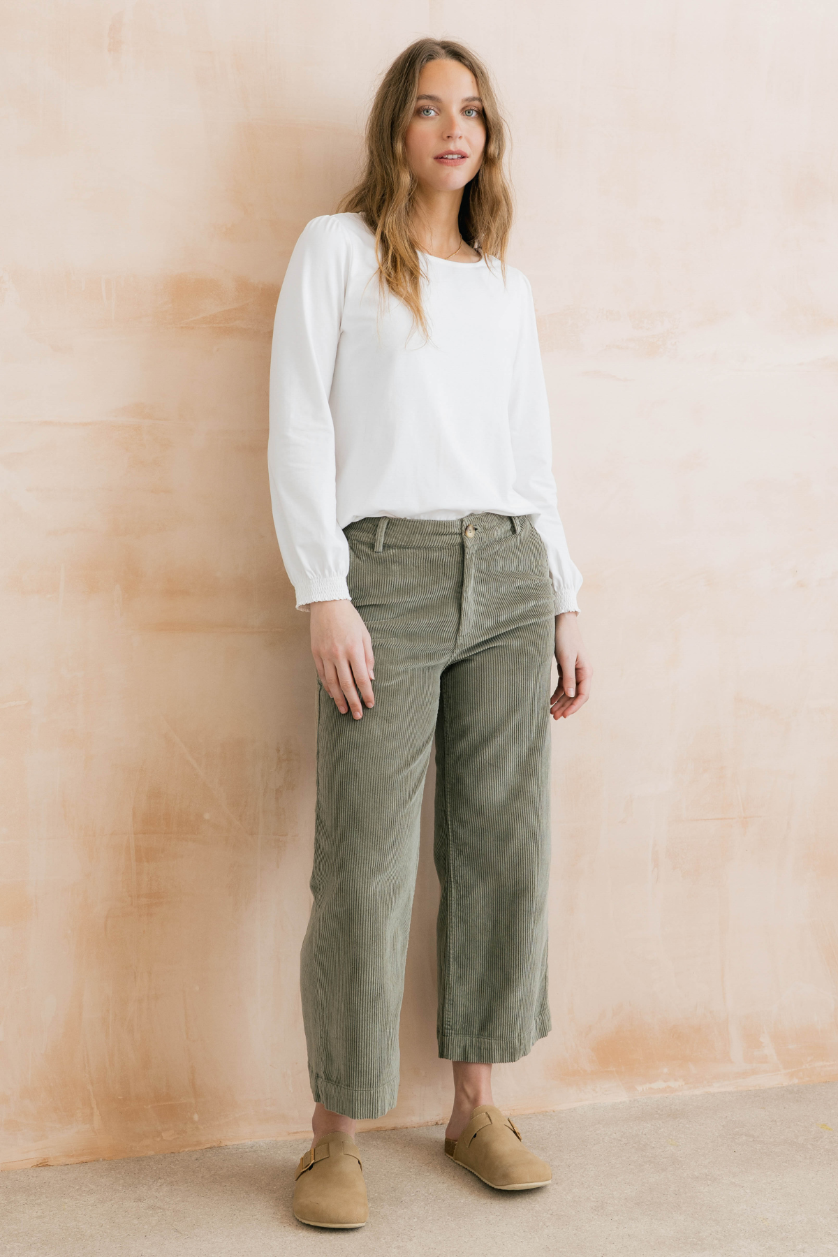 Isla Crop Trouser Plain Jumbo Cord - Sage