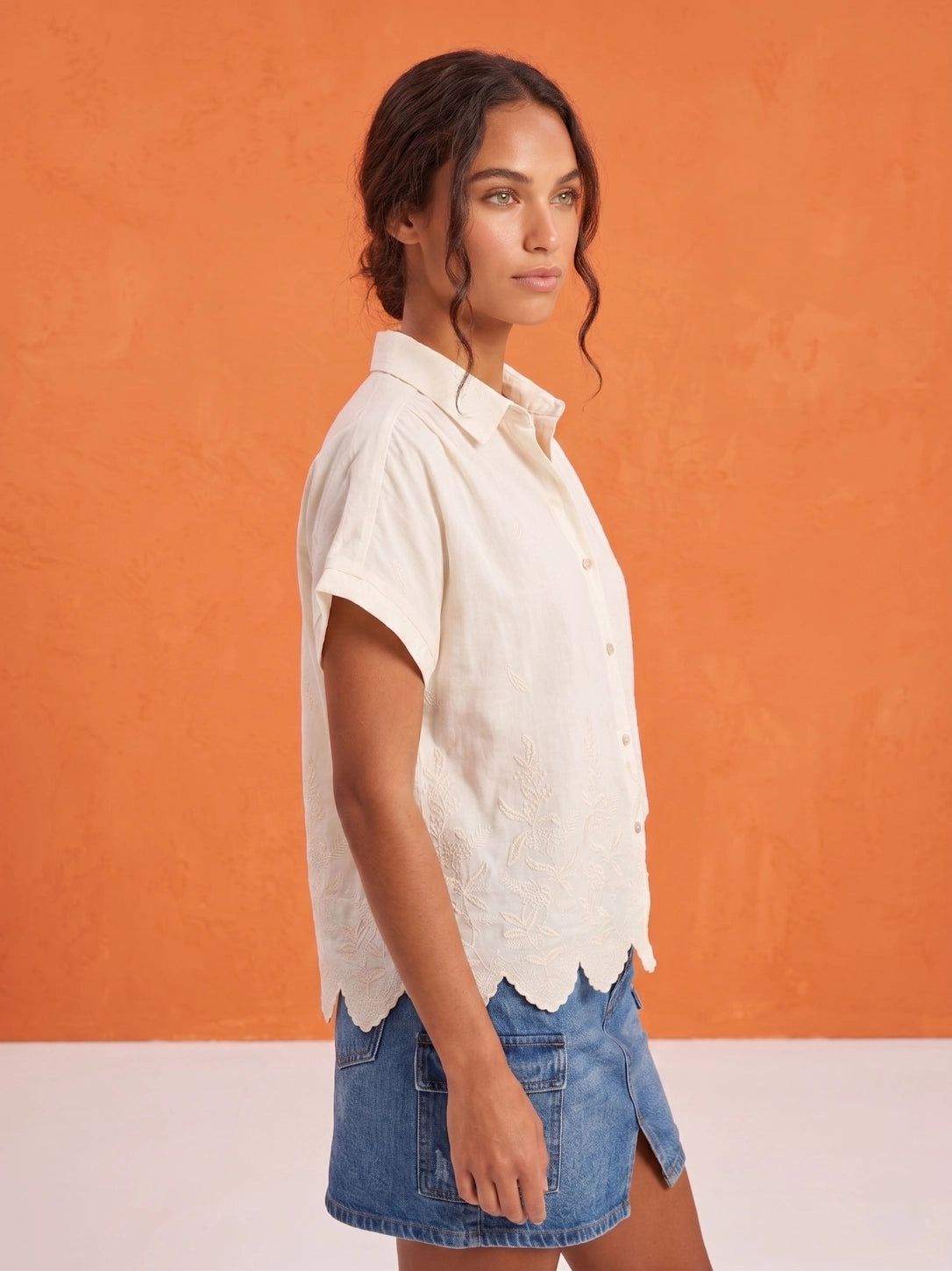 Alison Emroidered Cotton Shirt - Cream