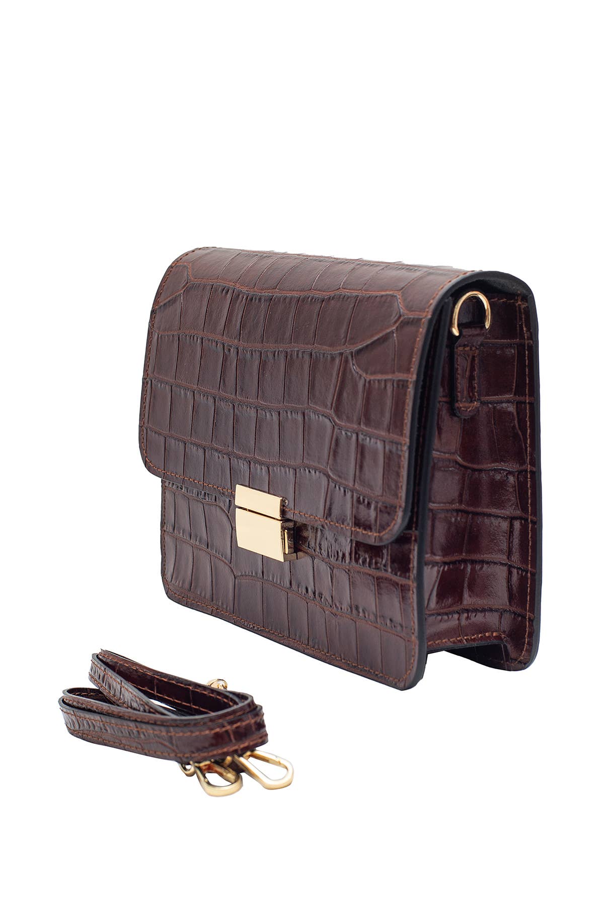 Italian Croc-Embossed Leather Messenger Bag