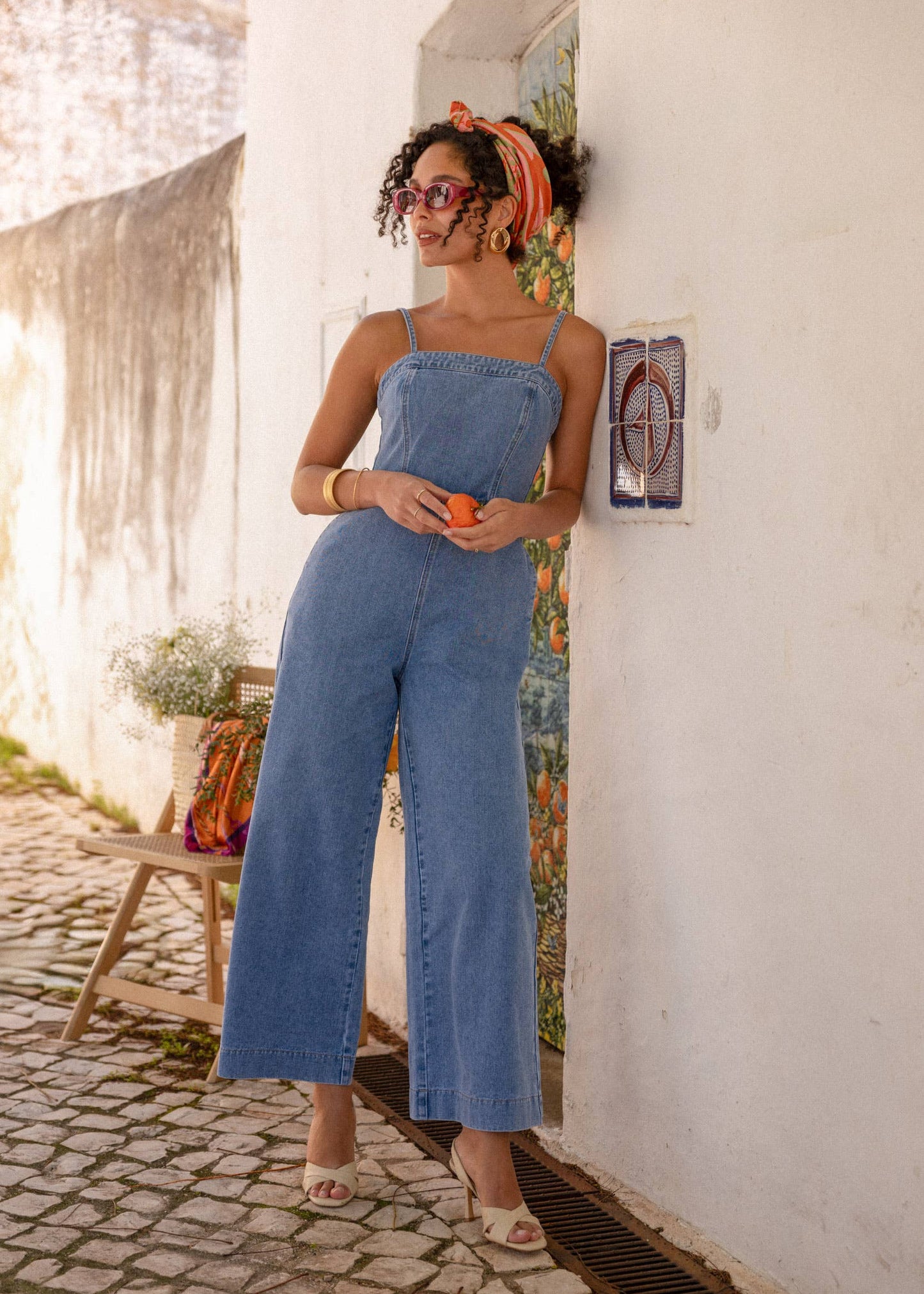 Calliope Sleeveless Jumpsuit in Denim Stone