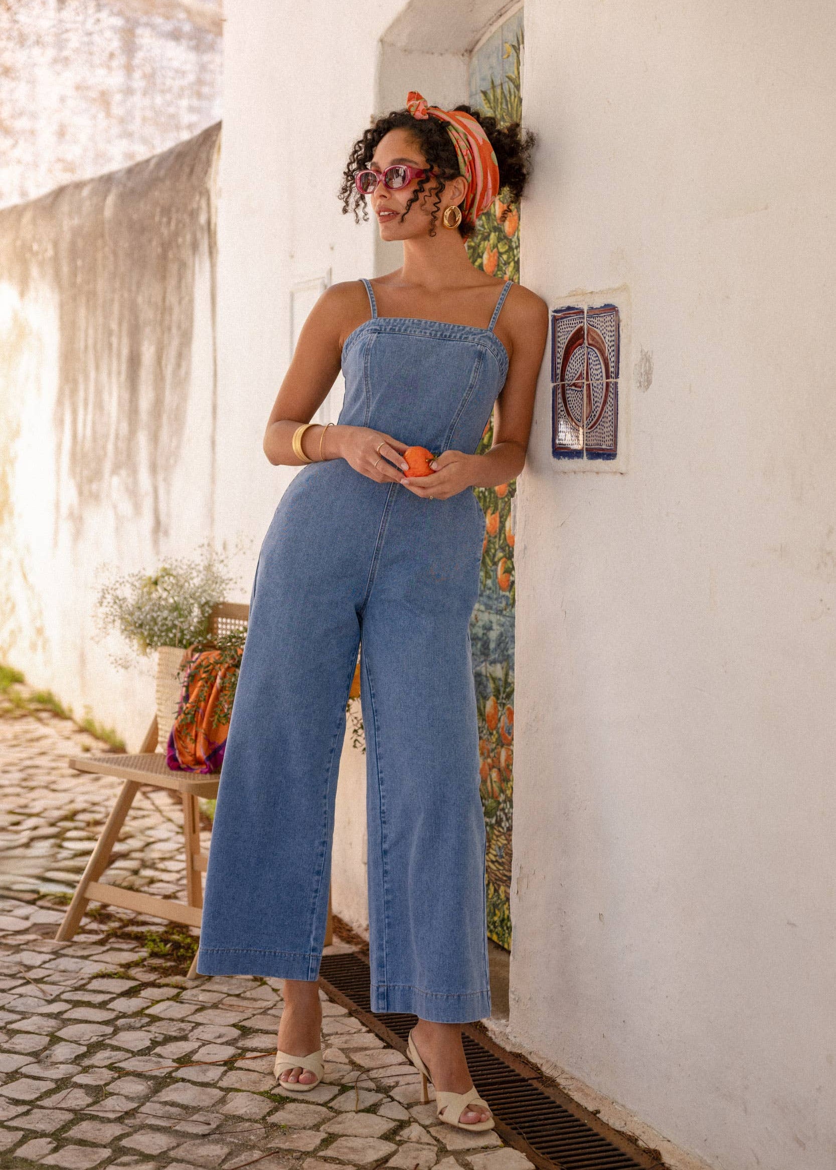 Calliope Sleeveless Jumpsuit in Denim Stone