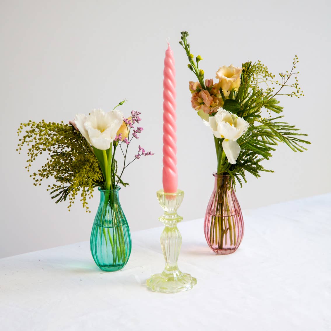 Light Green Glass Candlestick Holder