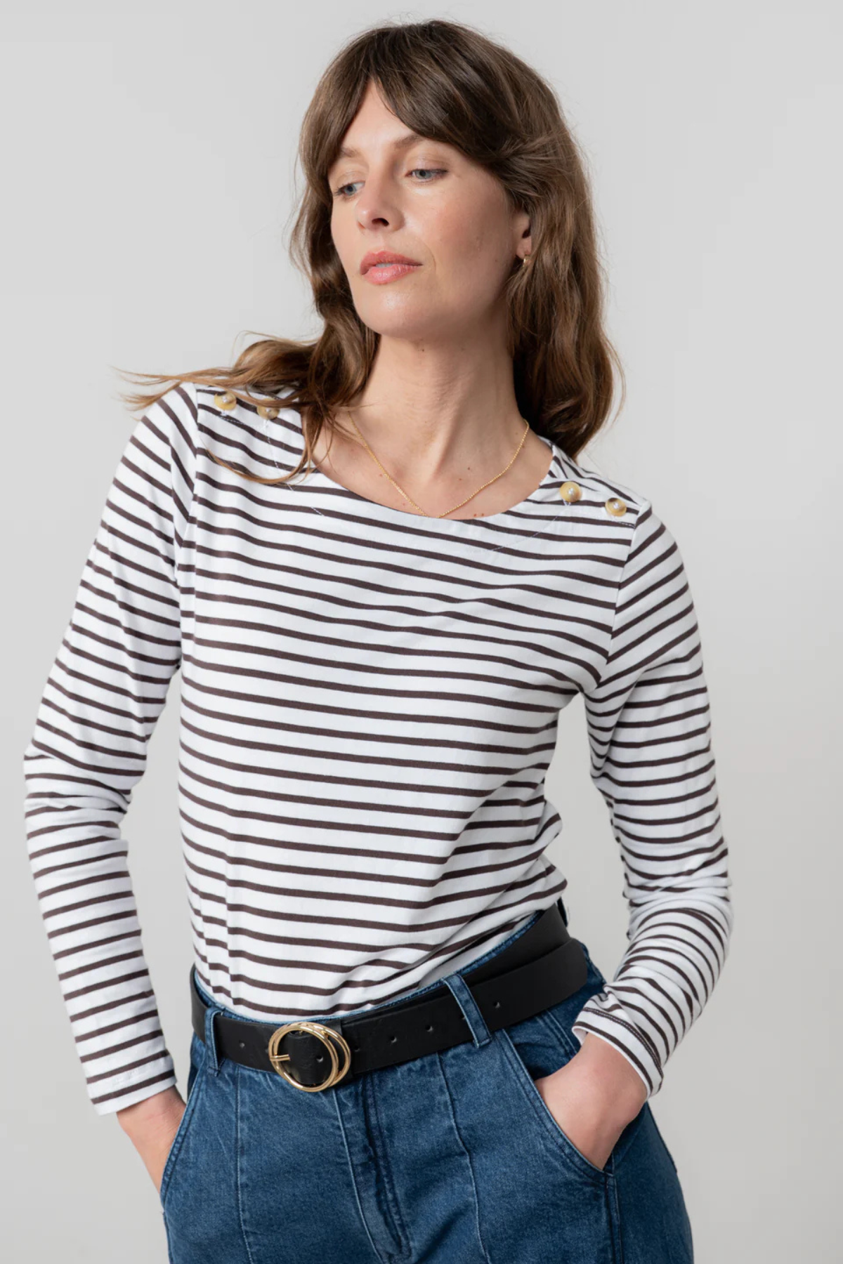 Riverside Striped Casual Jersey Top Chocolate