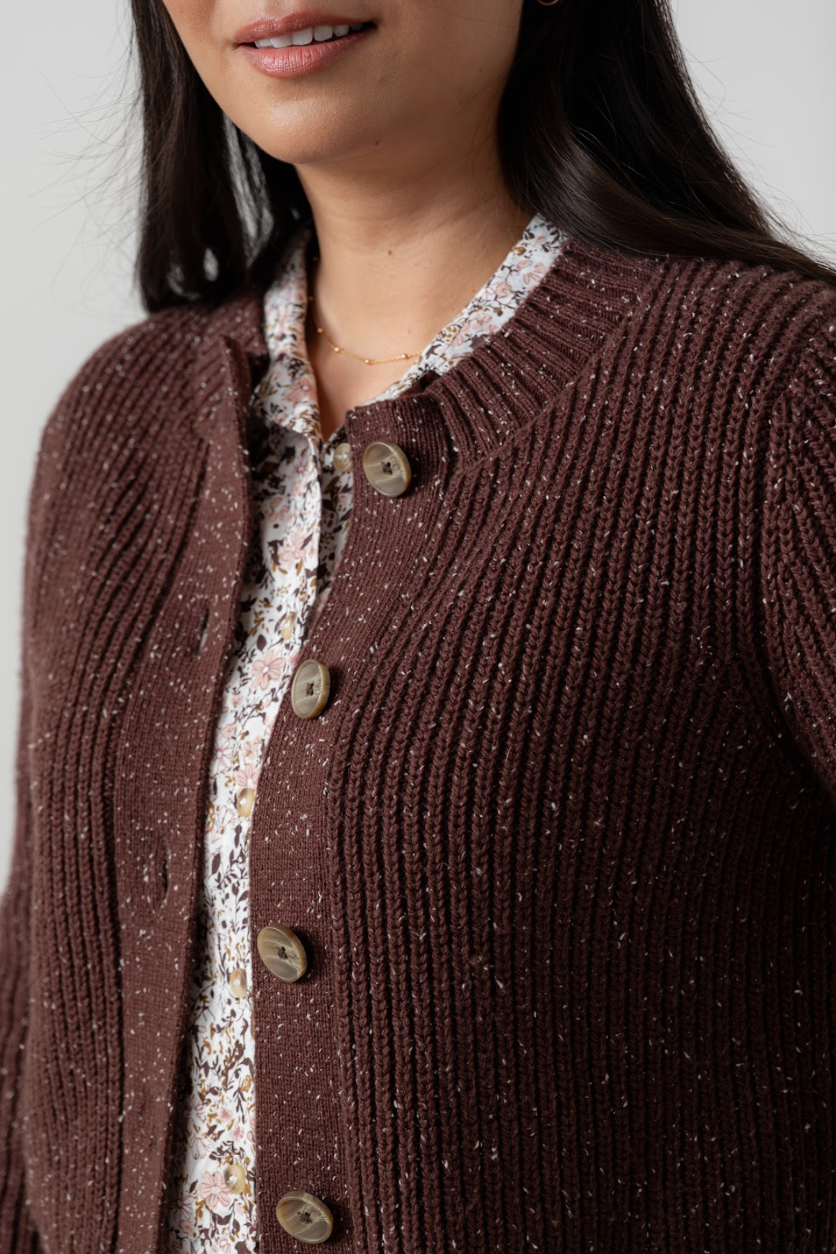 June Rib Cardigan Fleck Knit