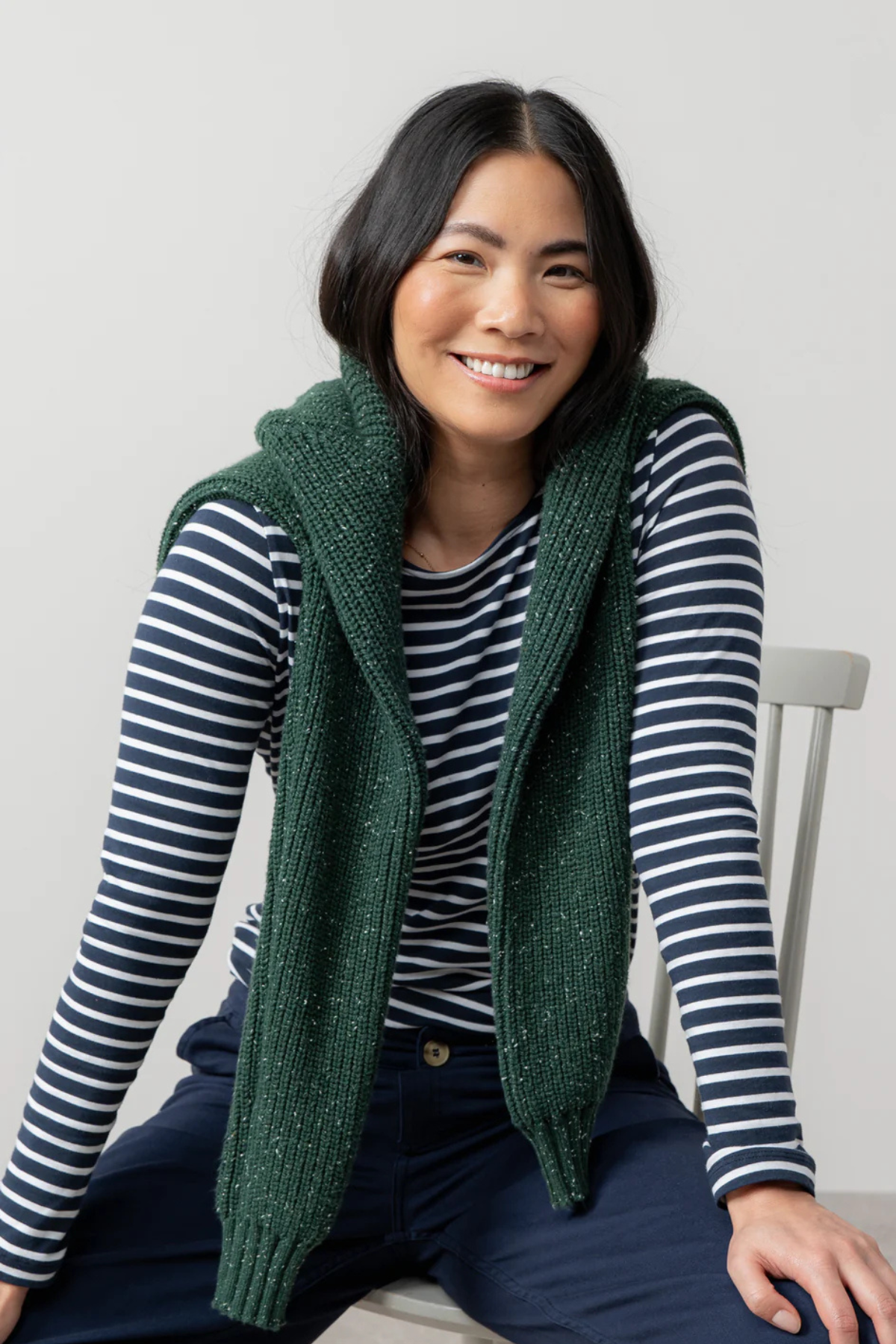 Monica Jersey Striped Long Sleeve Top Navy