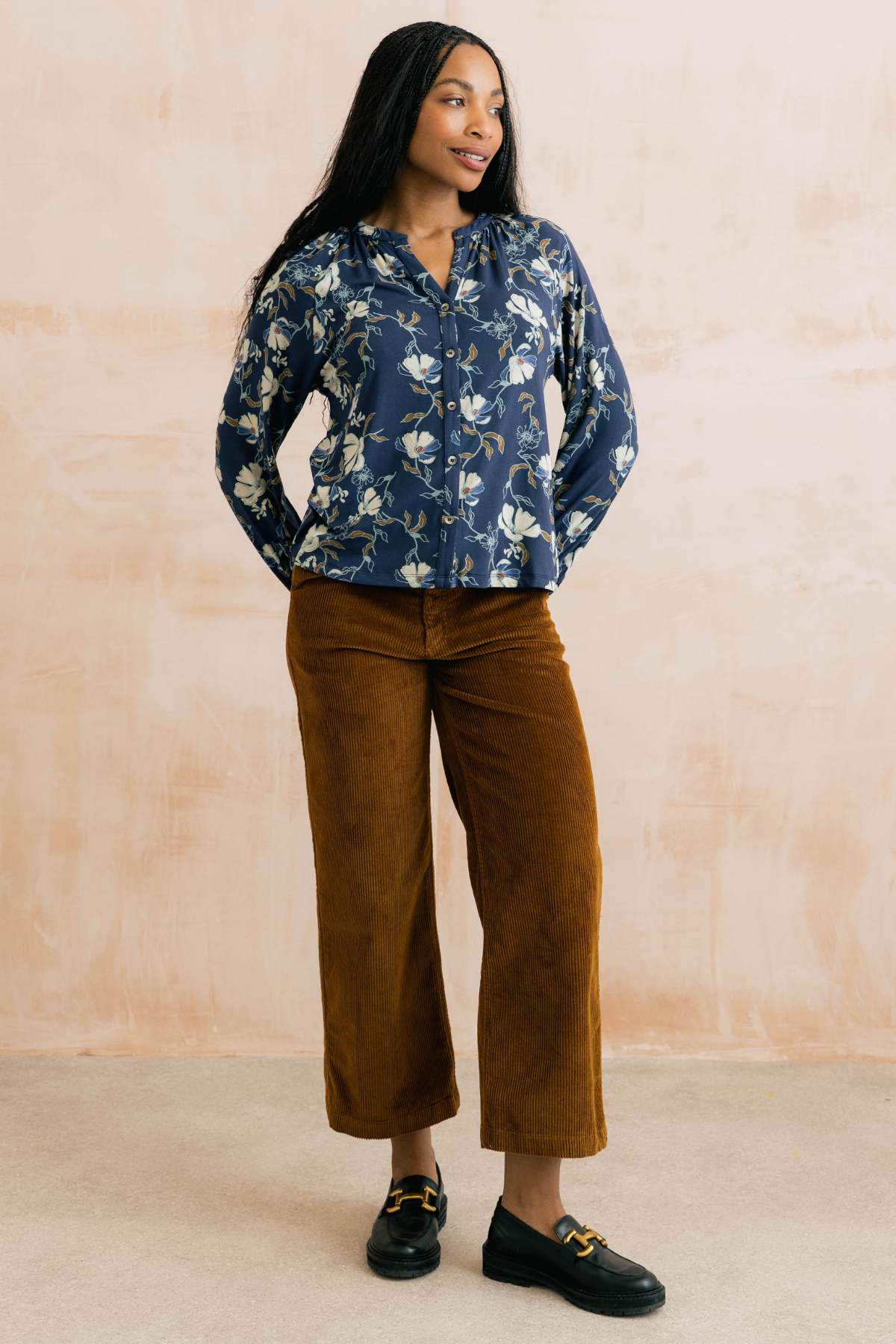 Isla Crop Trouser Plain Jumbo Cord - Burnt Caramel