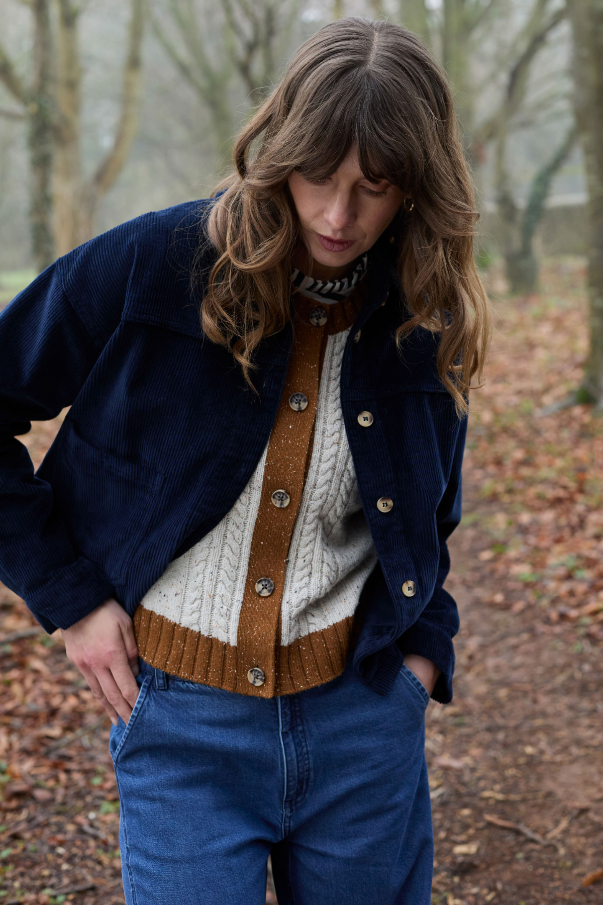 Grove Colour Block Vest Fleck Cable Knit