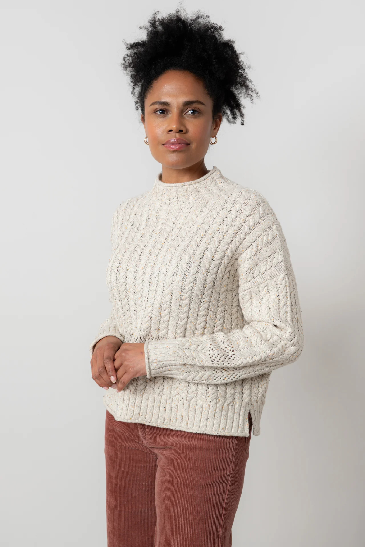 Elspeth Cable Knit High Neck Jumper Ecru