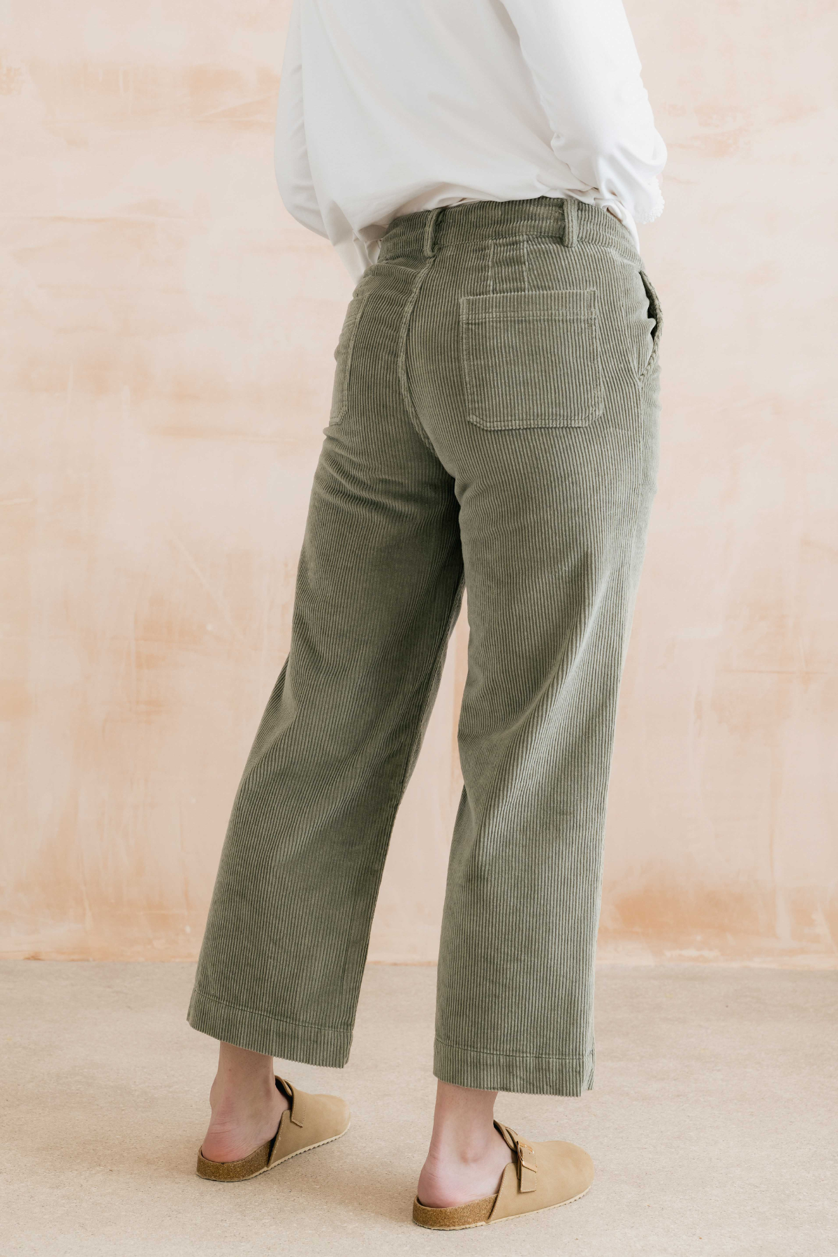 Isla Crop Trouser Plain Jumbo Cord - Sage