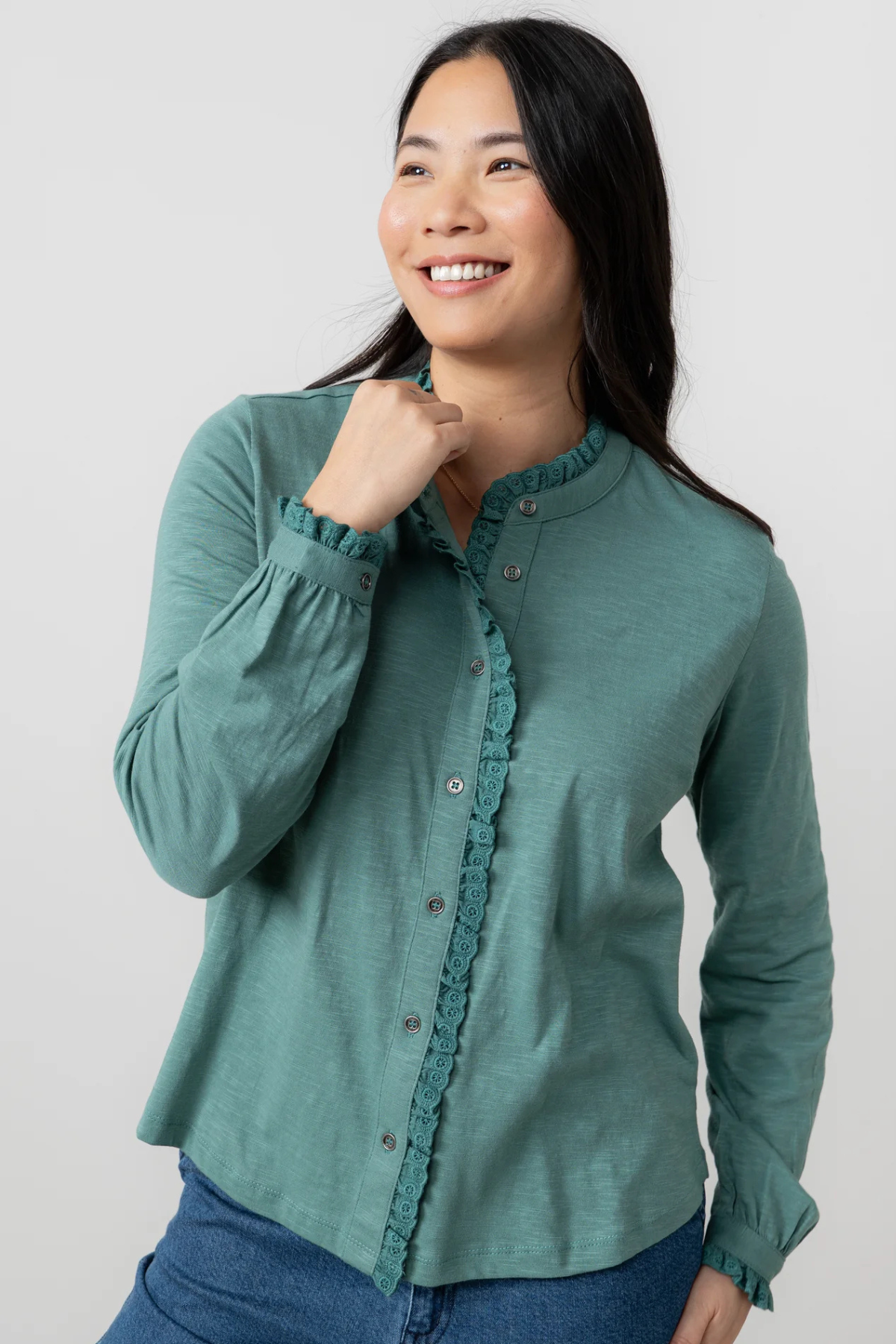 Sage Frill Organic Cotton Blouse Sea Mist