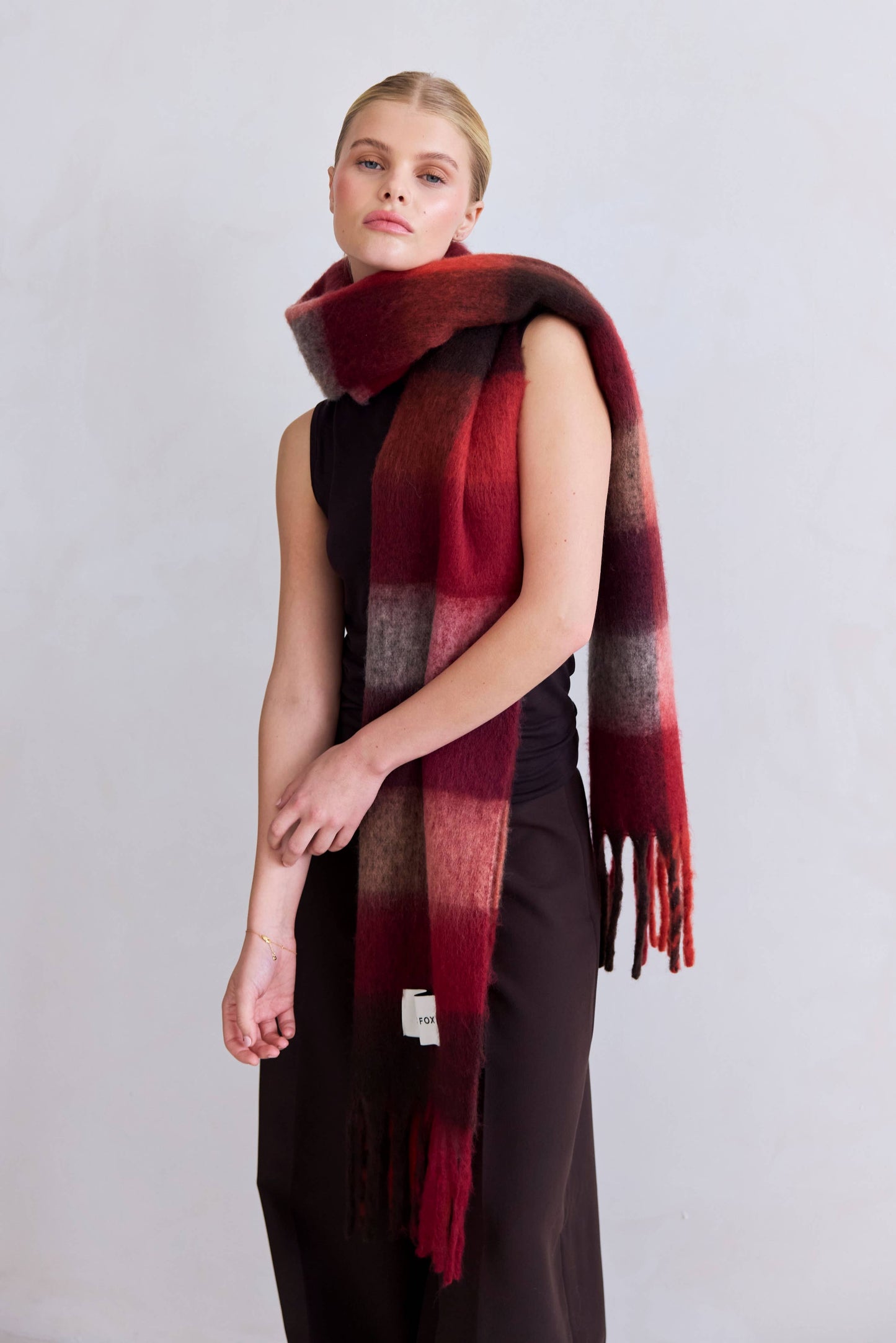 The Reykjavik Scarf - 100% Recycled - Burgundy Check