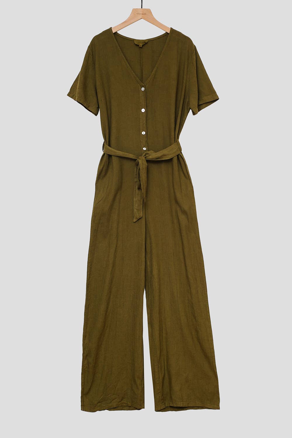 Genia Linen Jumpsuit Olive Green