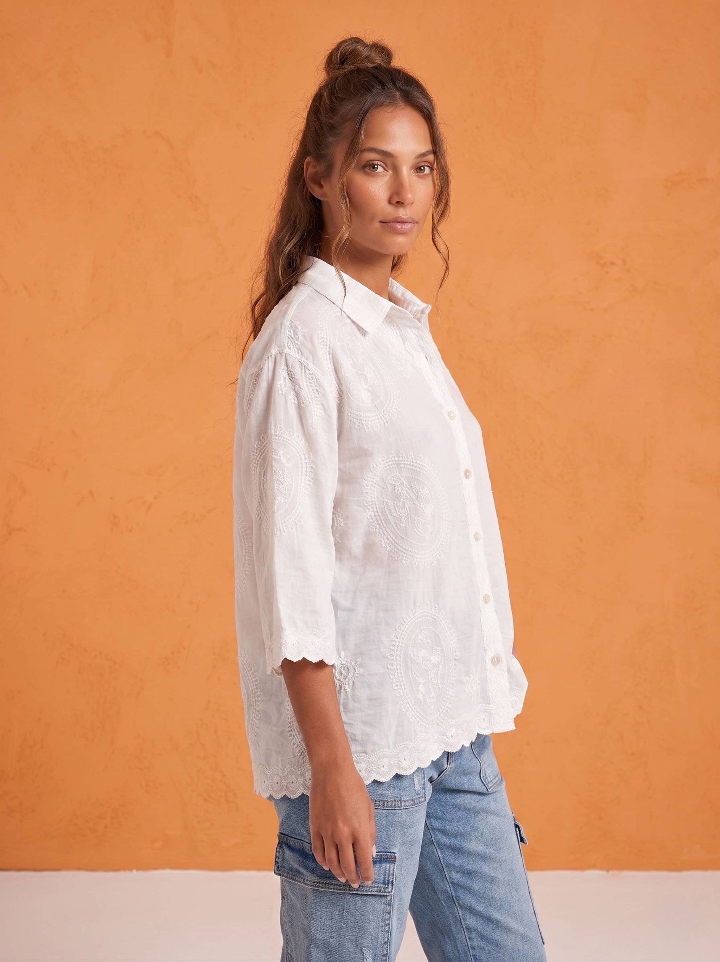 Lorelei Embroidered Cotton Shirt - White