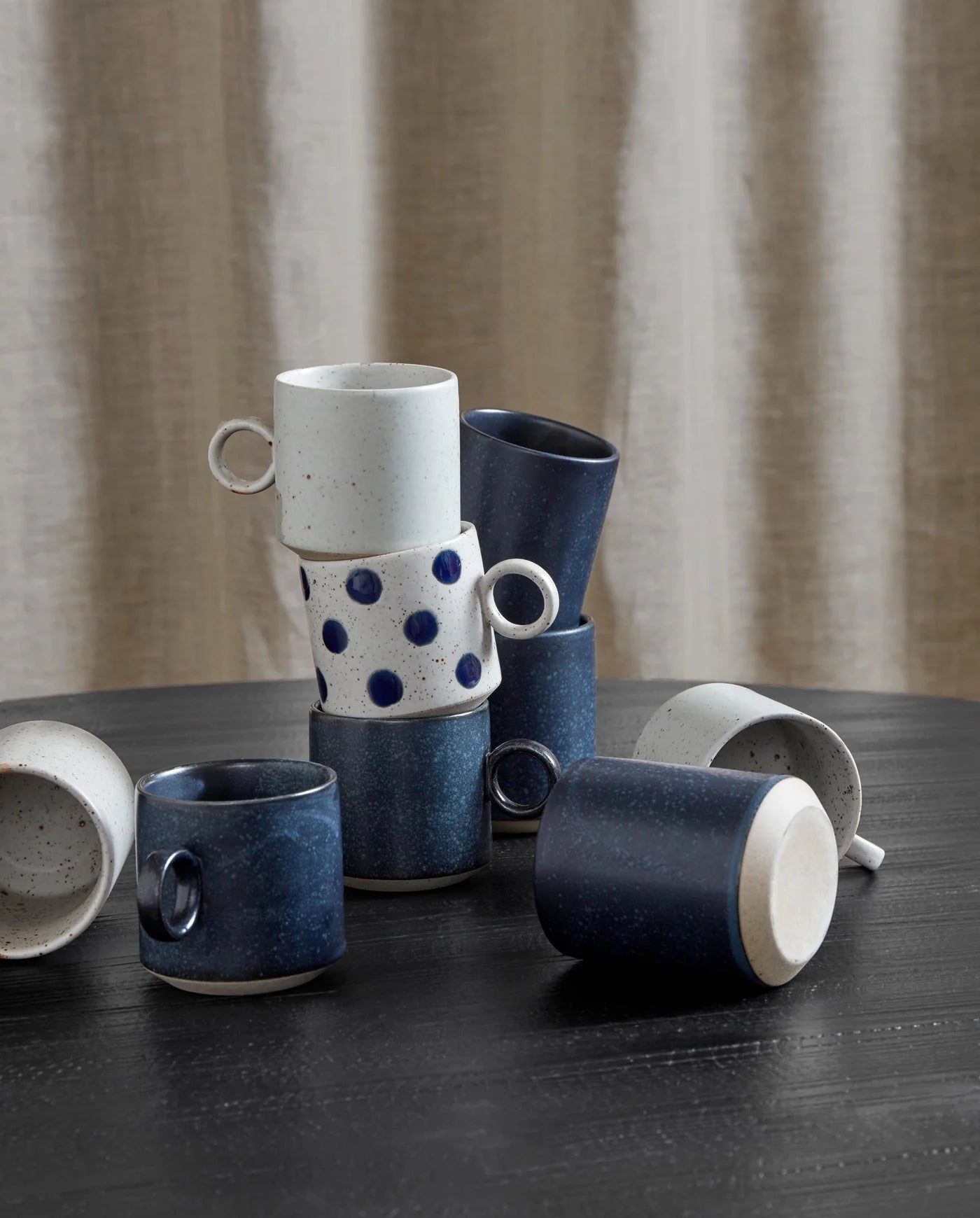 Spotty Grainy Dot Mug - Sand/Dark Blue