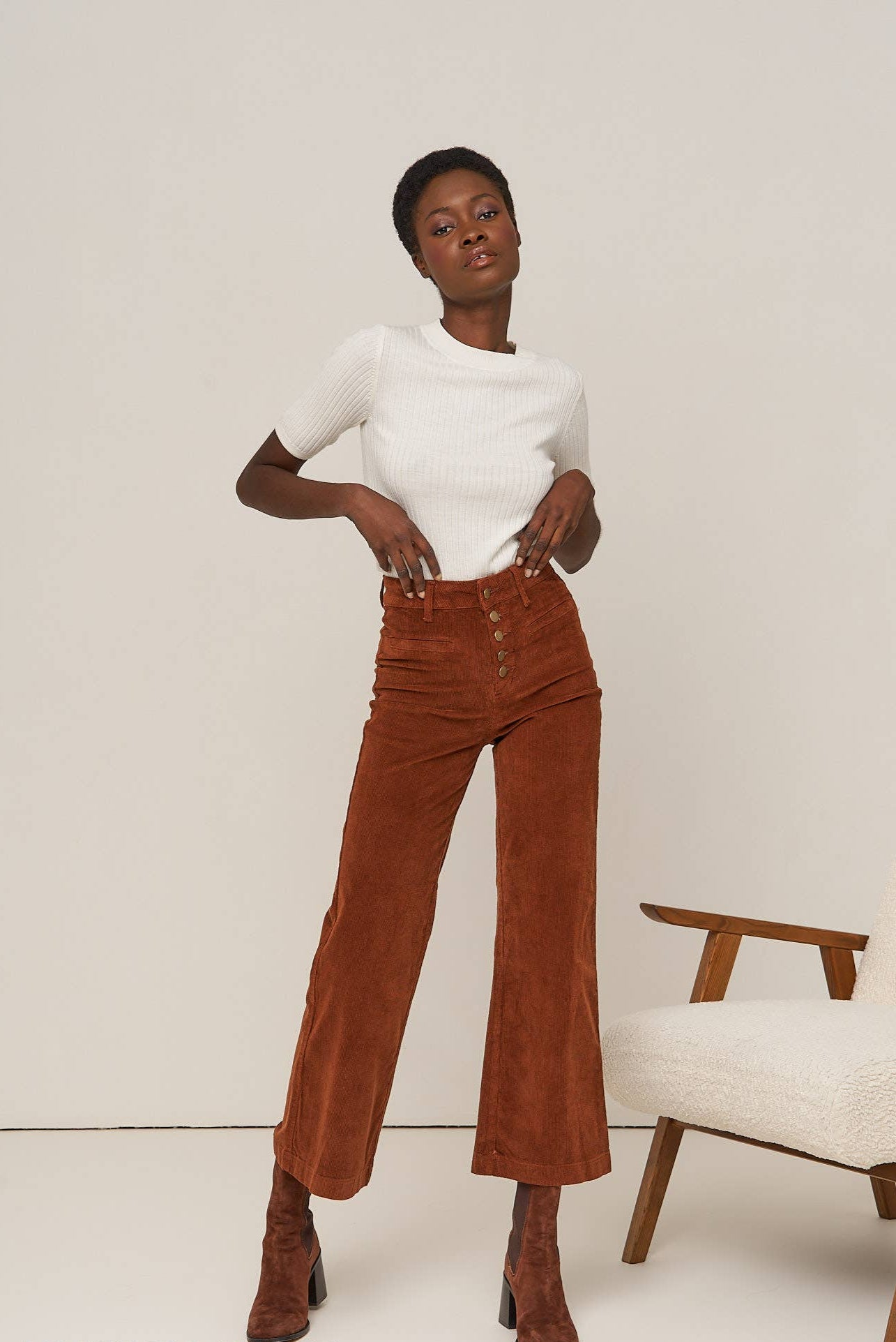 VALENTINA velvet corduroy wide pants