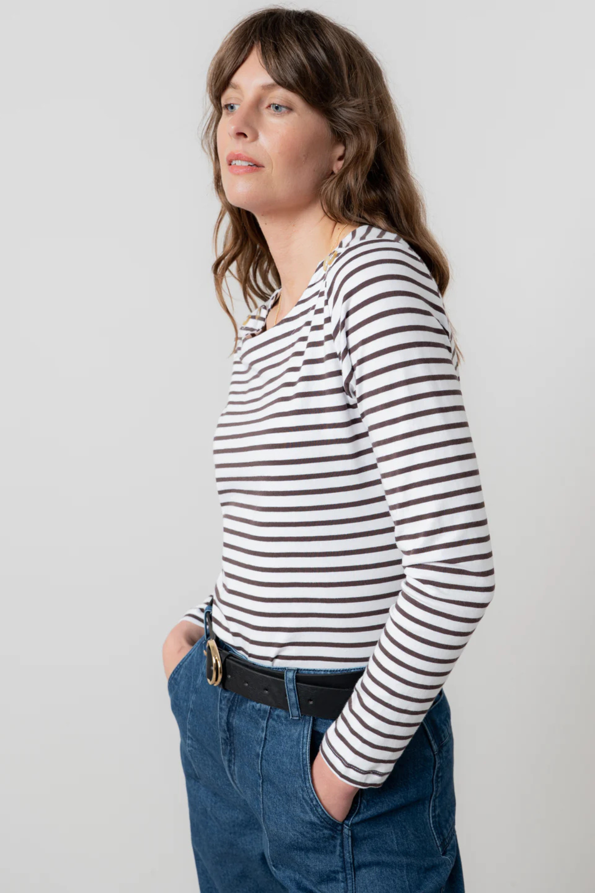 Riverside Striped Casual Jersey Top Chocolate