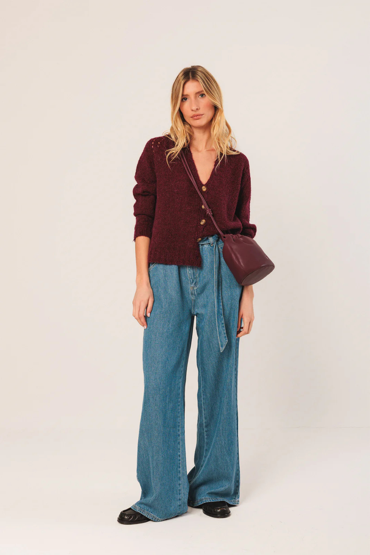 Gathered Leather Shoulder Bag